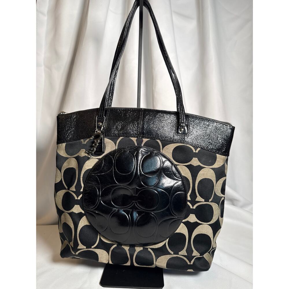Coach Signature Laura Large Tote (F18335) Black Jacquard Designer Bag